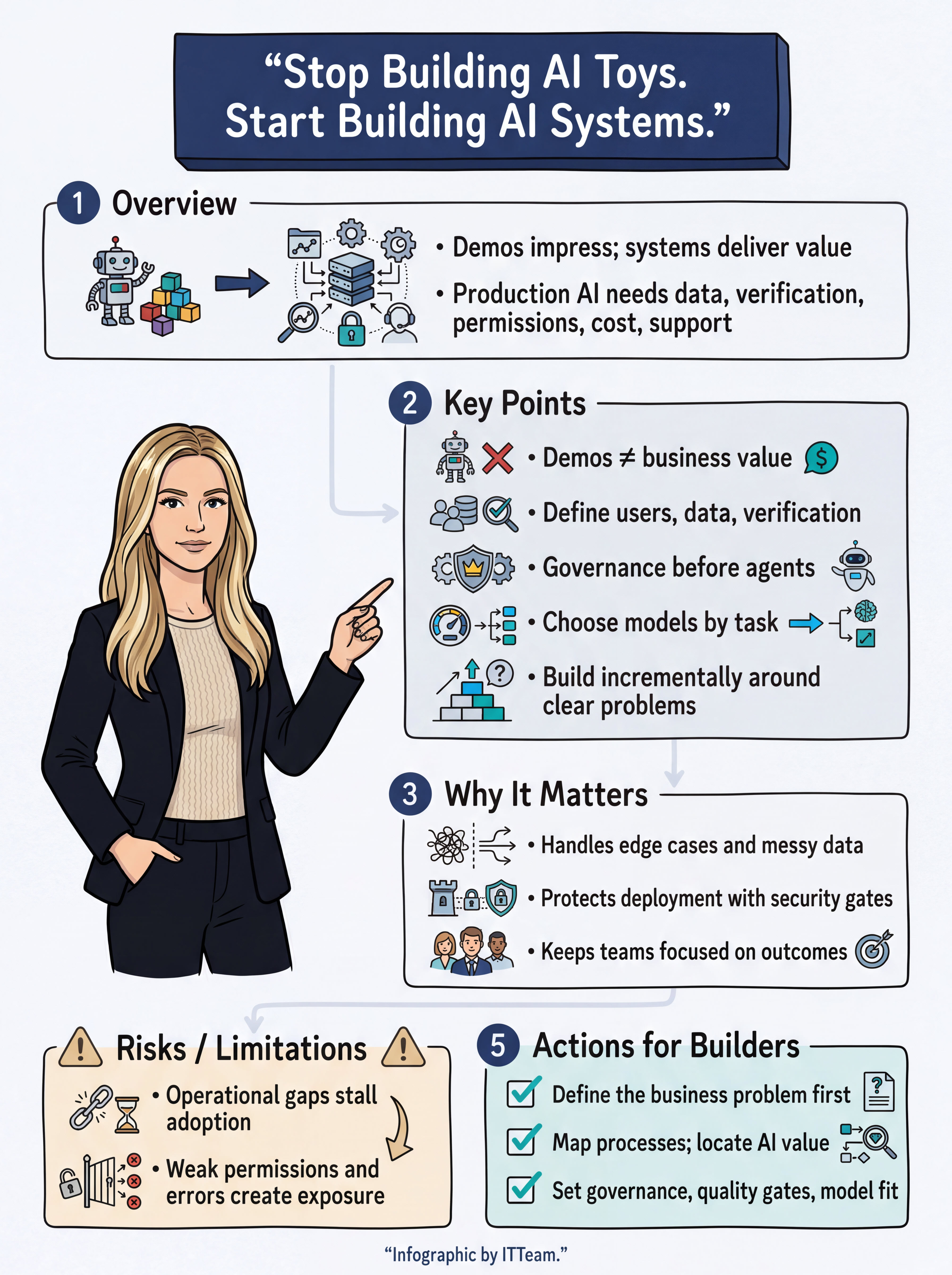 Infographic: Stop Building AI Toys, Start Building AI Systems — the nine-step framework for AI that works